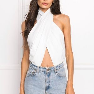 LAMARQUE BEATRICE LEATHER HALTER BODYSUIT - WHITE